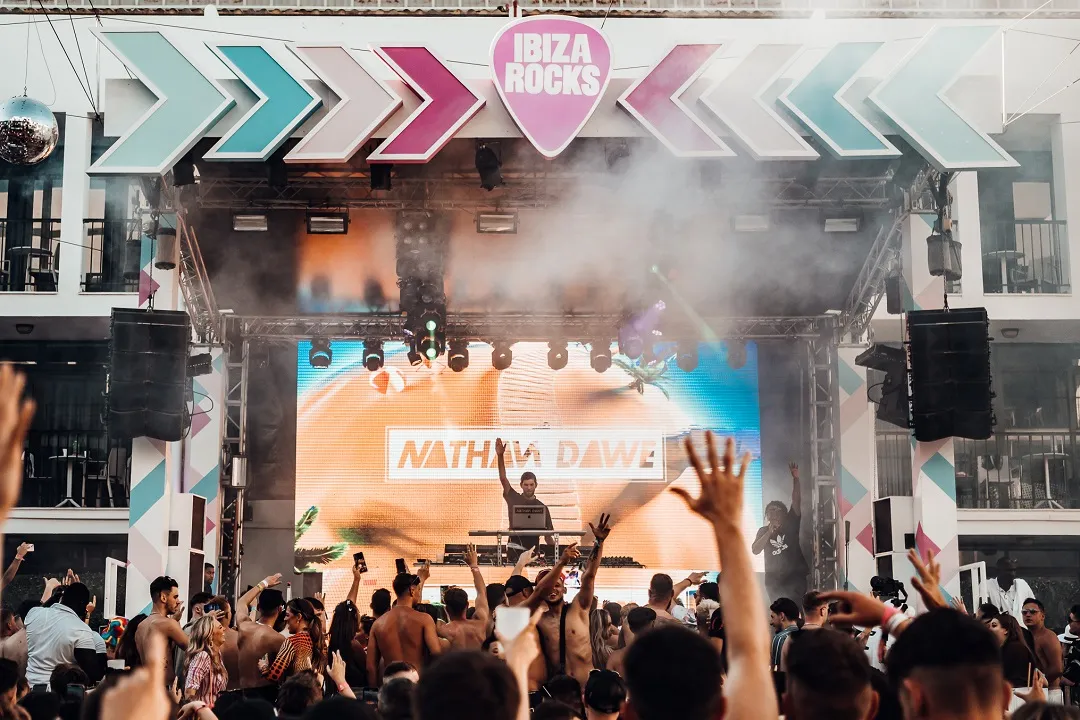 View from crowd dancefloor Nathan Dawe Ibiza Rocks Opening Party 2022