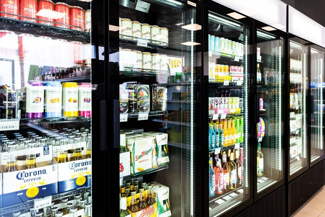 hotel supermarket fridge of alcohol and chilled drinks
