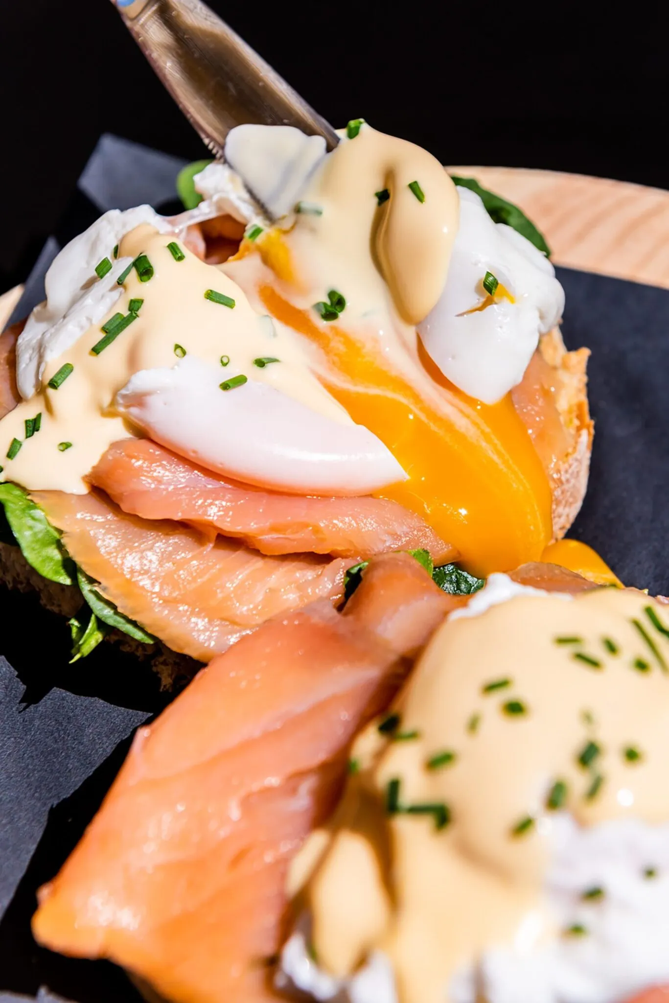 salmon with poached eggs breakfast food at the chill out pool