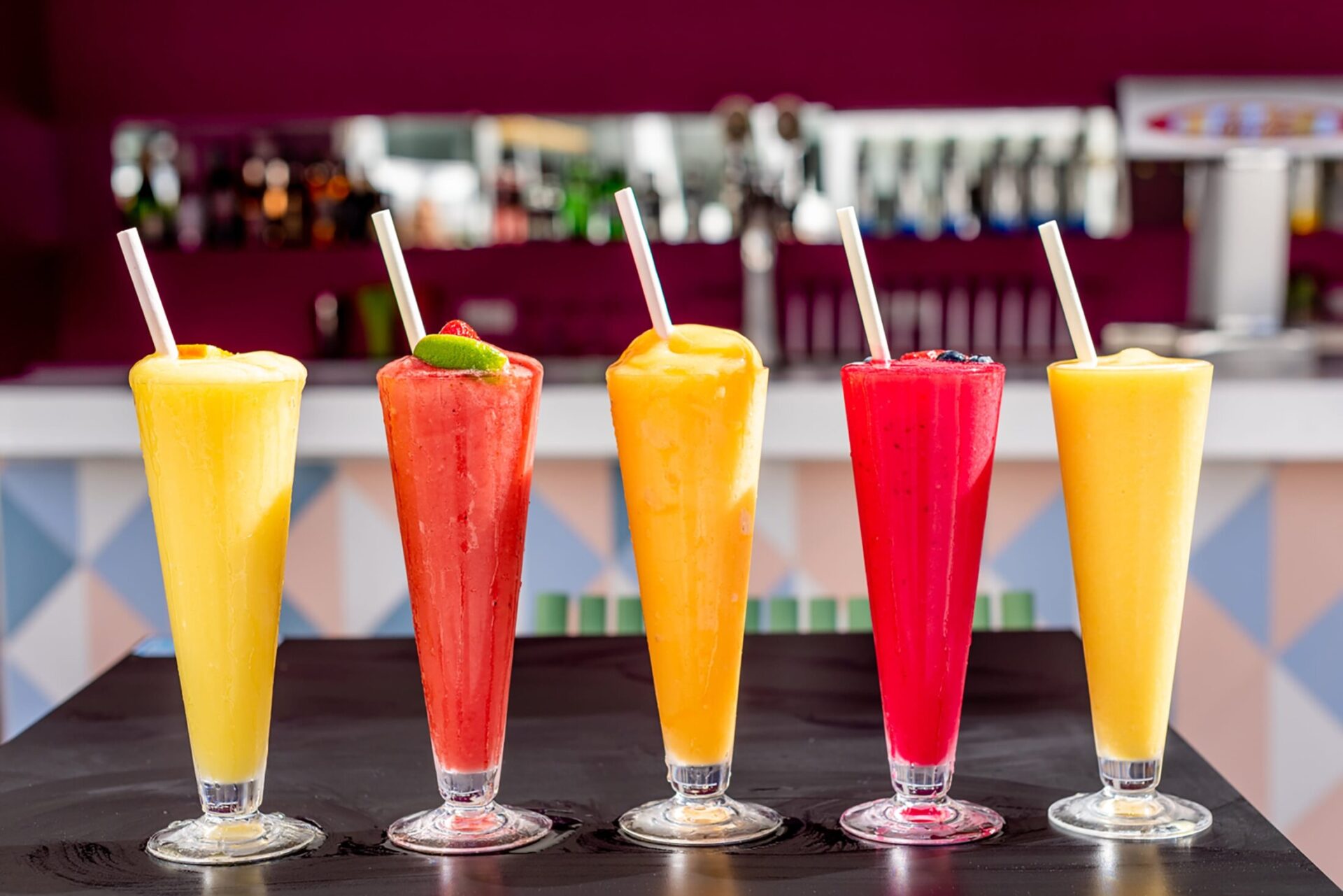 selection of frozen daiquri cocktails at the chill out pool