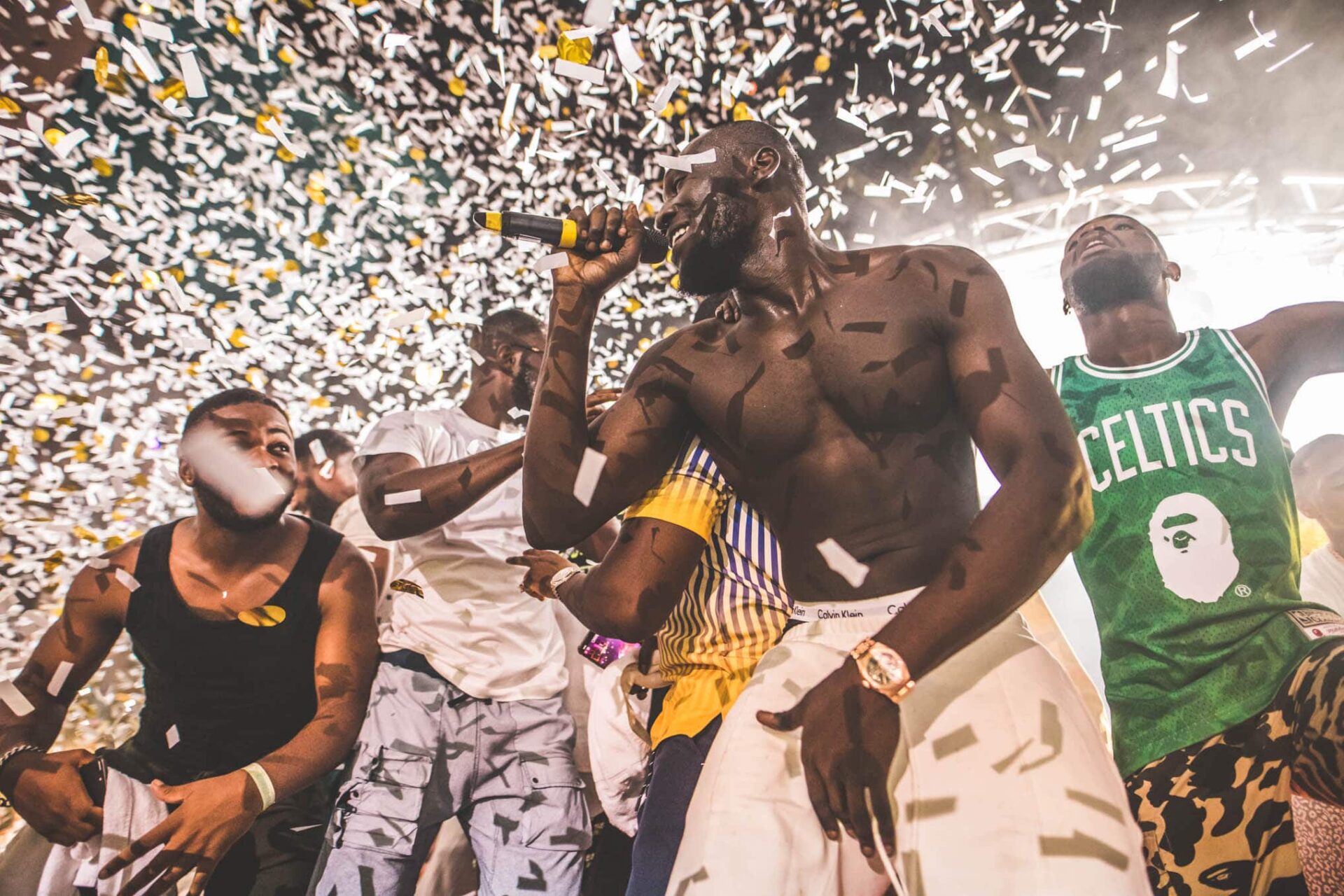 stormzy on stage with save at merky festival in ibiza