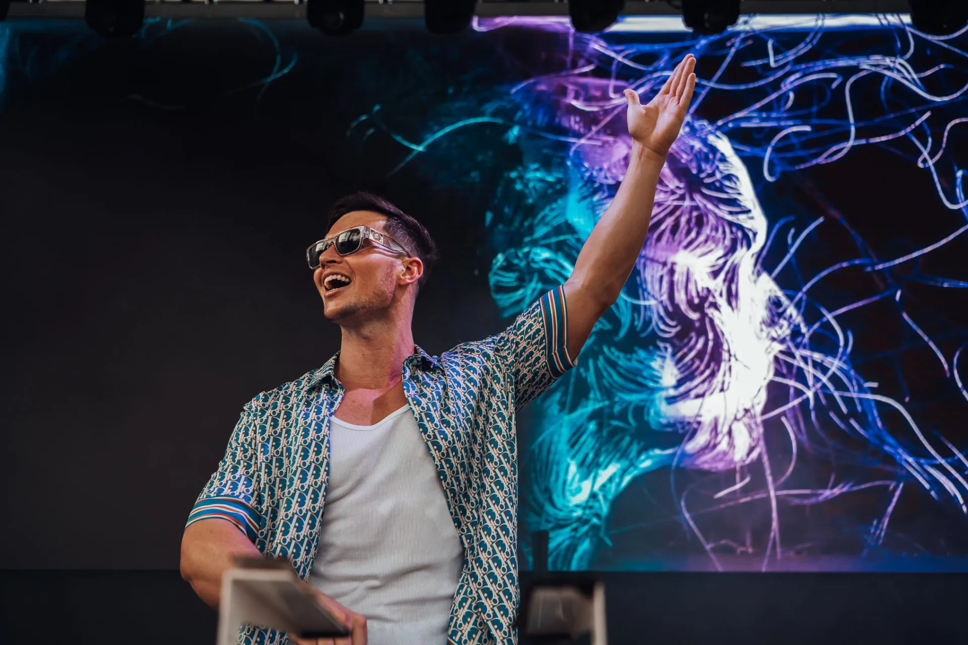 Close up of Joel Corry at Ibiza Rocks Pool Party, Ibiza Rocks Hotel