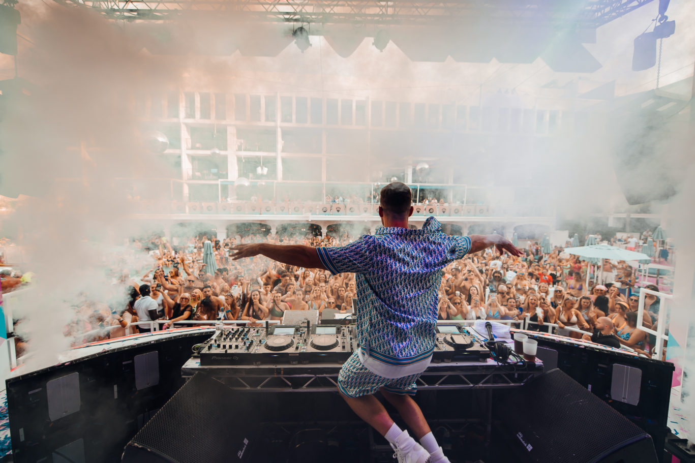 Joel Corry Jumping on Stage at Pool Party, Ibiza Rocks Hotel