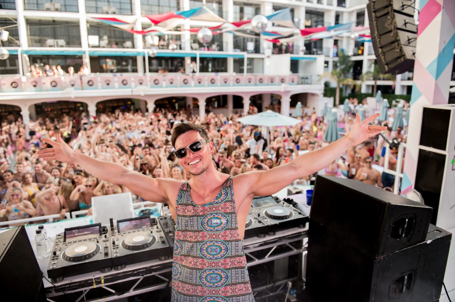 joel corry with crowd at pool party, ibiza rocks
