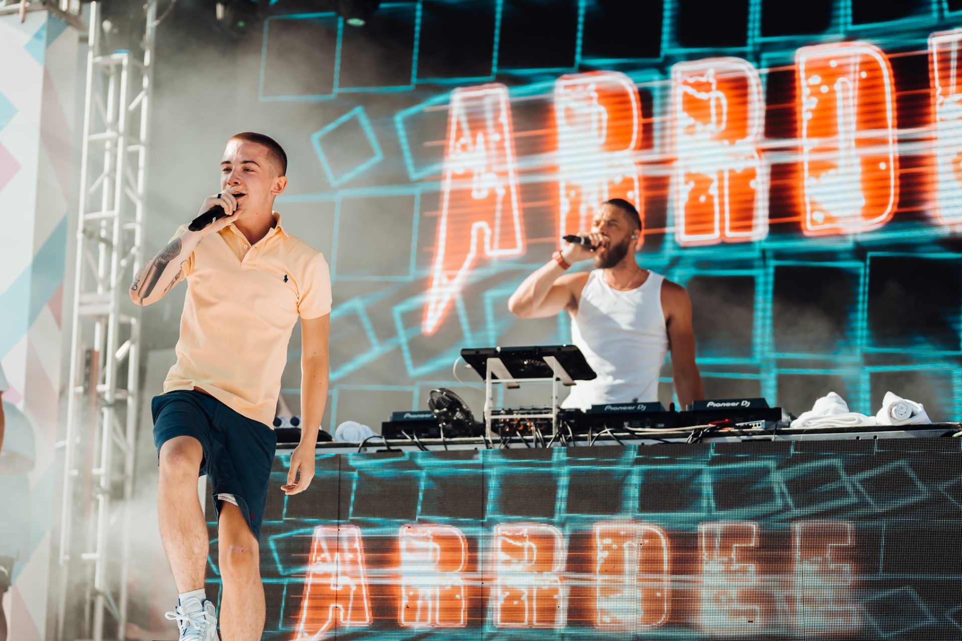 Arrdee on stage at Aitch20 Pool Party Ibiza Rocks