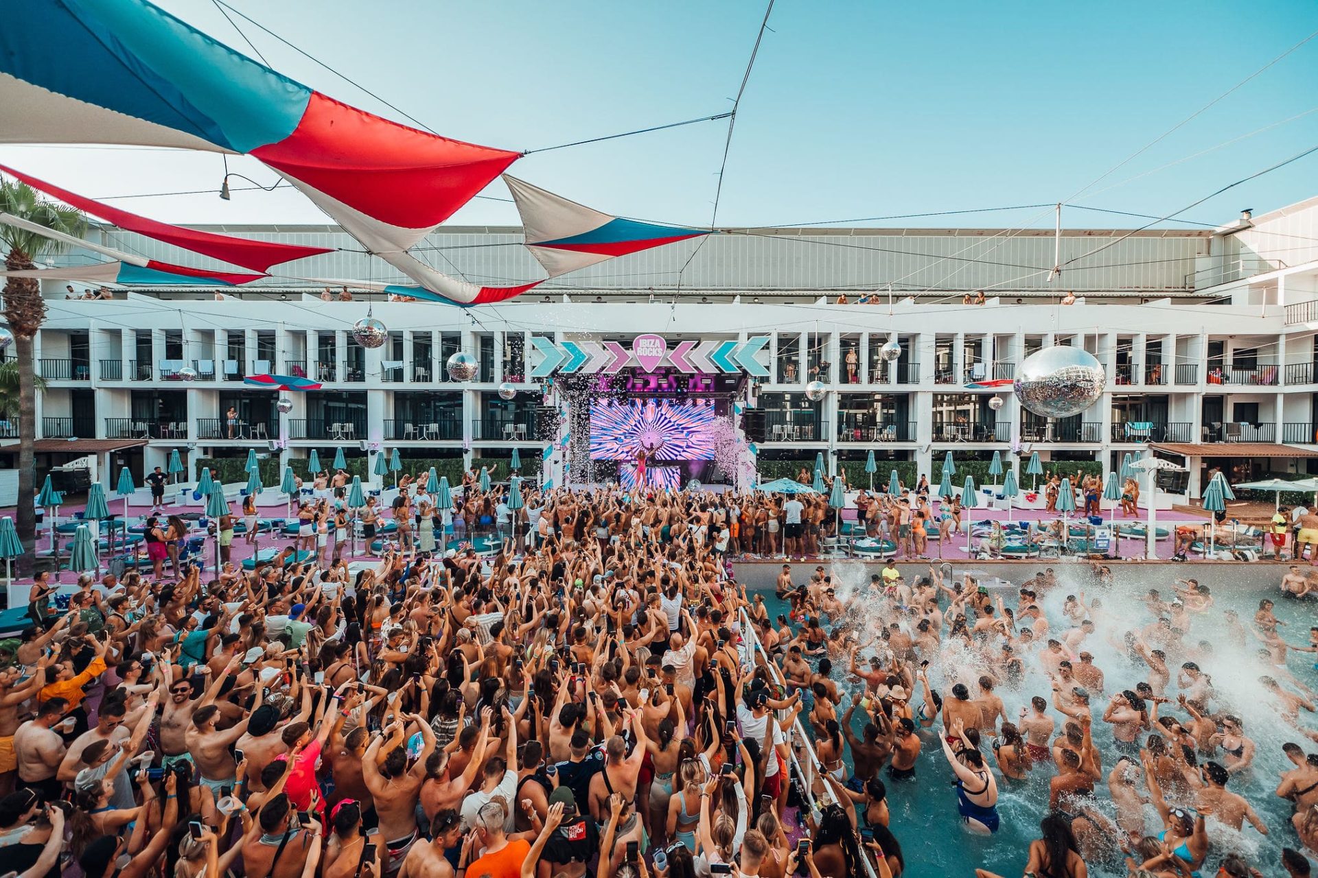 View of stage from VIP Balcony Table | Becky Hill Pool Party Ibiza Rocks | Ibiza's Biggest Pool Parties 2023