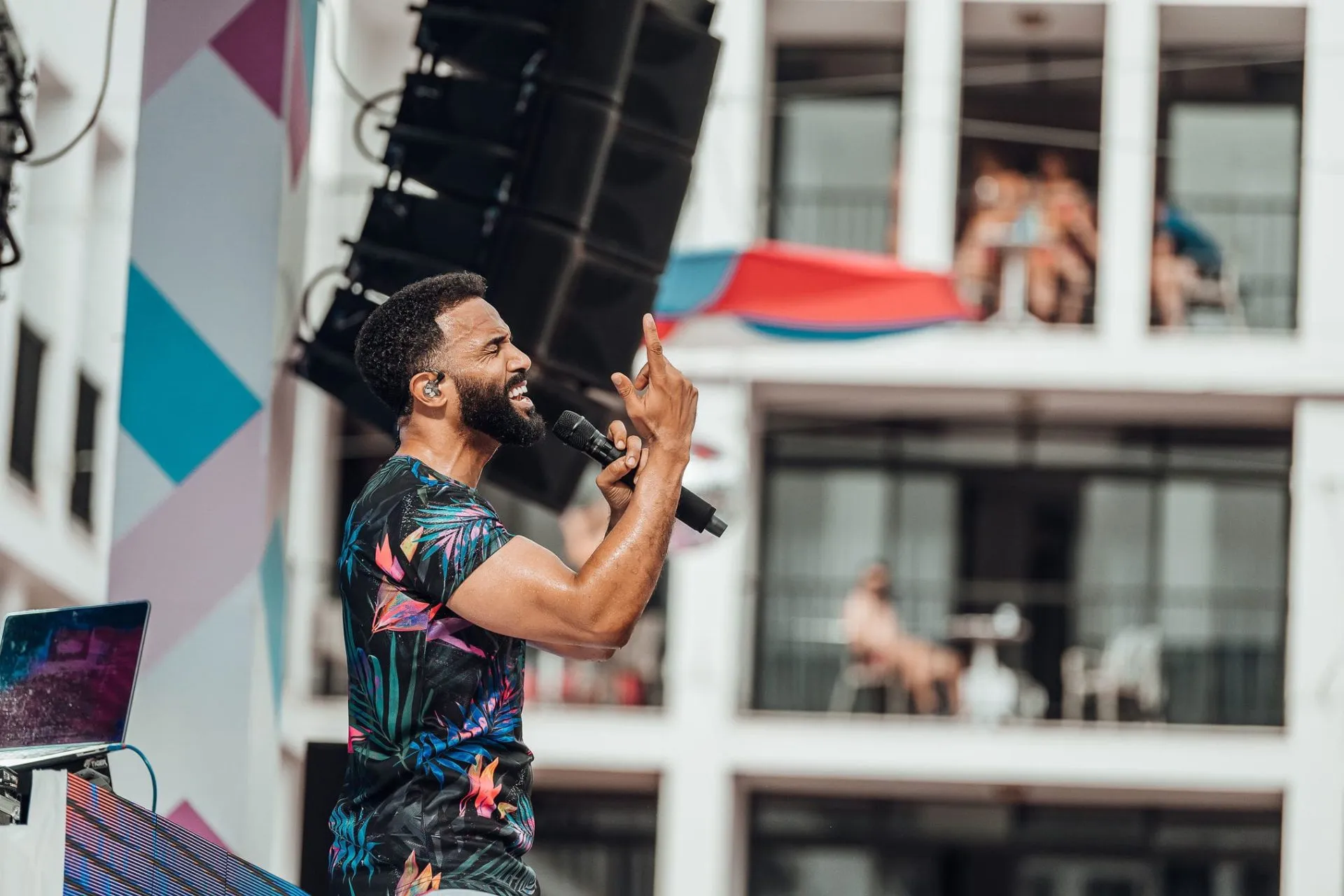 Craig David performing on stage at his TS5 Pool Party at Ibiza Rocks